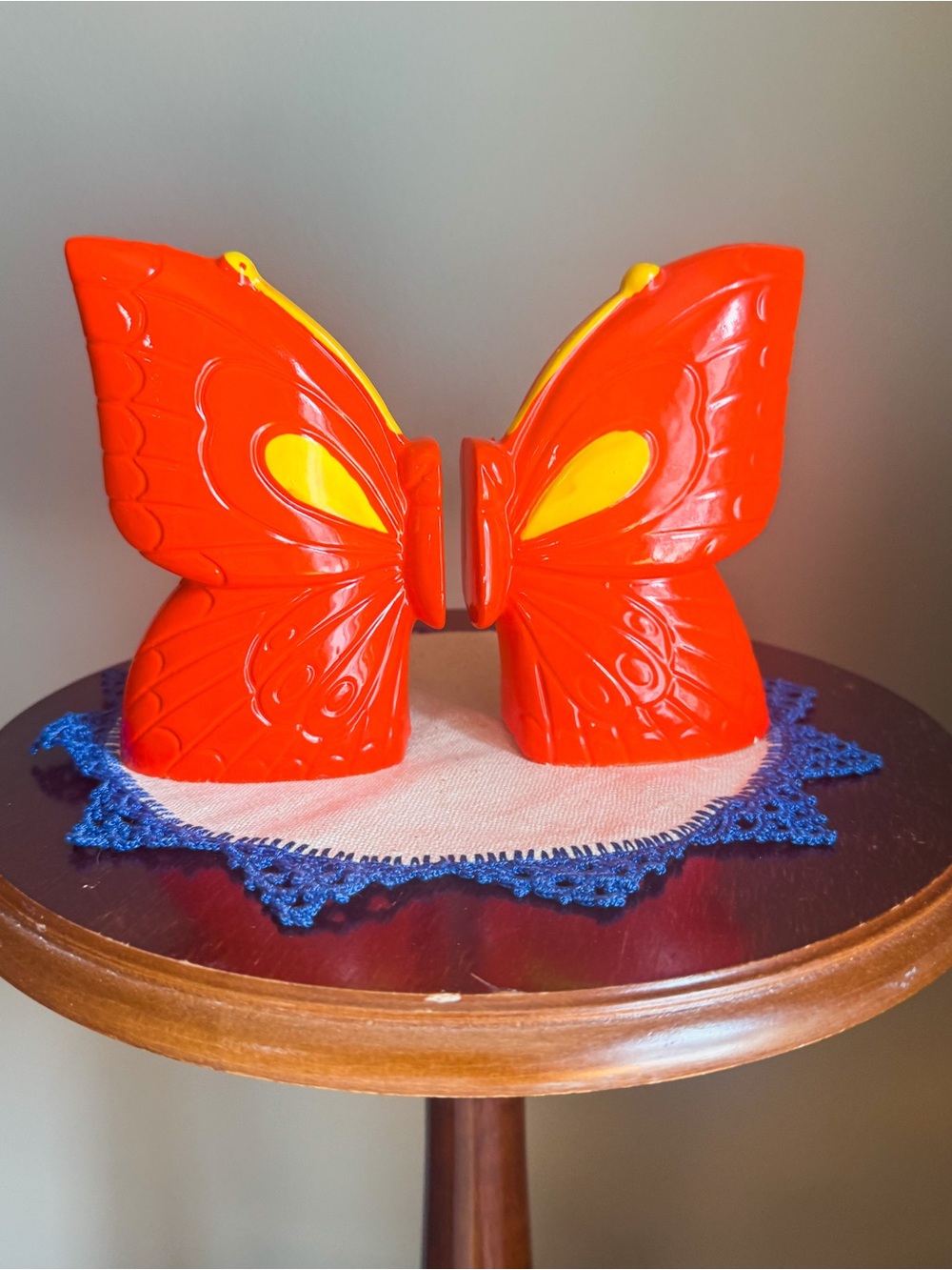 Vintage Rare Red Butterfly Ceramic Salt and Pepper Shakers